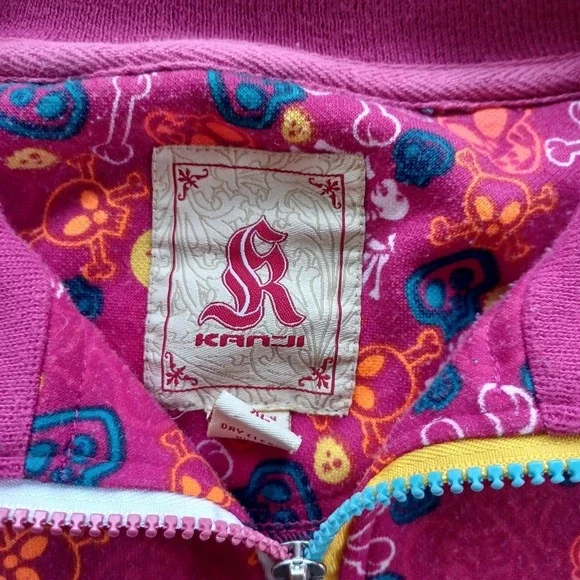 Kanji Premium Japan Y2K Streetwear Grunge Track Jacket Pink Sugar Skulls Gems XL - Picture 5 of 8